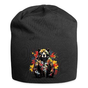 Brüllender Bär. Stärke im Graffiti-Stil. - Jersey-Beanie - Schwarz - Vorne