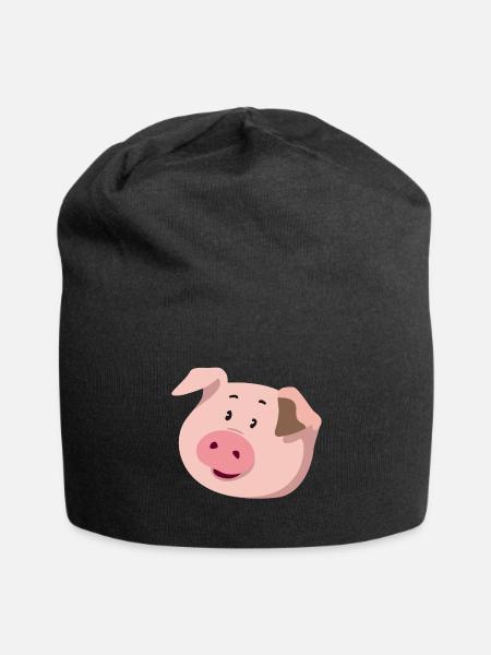 Schweinchen-Kopf – niedliche Tier Illustration - Jersey-Beanie - Schwarz