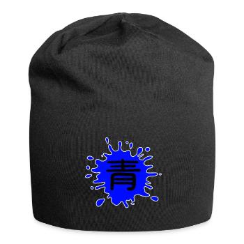 Farbe Blau in Japanisch mit weißer Umrandung - Jersey-Beanie - Schwarz - Vorne