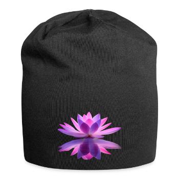 Seerose lila und rosa mit Spiegeleffekt - Jersey-Beanie - Schwarz - Vorne