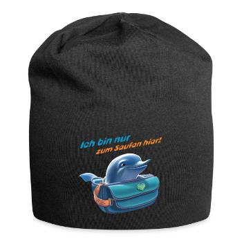 Betrunkener Delfin in mit lustiger Aufschrift - Jersey-Beanie - Schwarz - Vorne