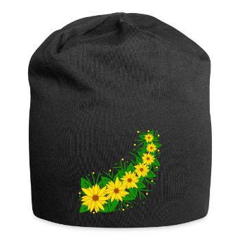 Sonnenblumen Blumenranke gelb Sonnenblumenmuster - Jersey-Beanie - Schwarz - Vorne