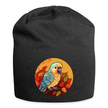 Herbst-Papagei: Sunset und Laub - Jersey-Beanie - Schwarz - Vorne