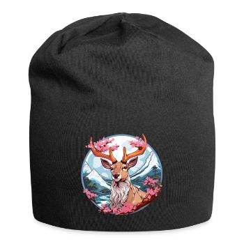 japanischer Sikahirsch im Anime Stil - Jersey-Beanie - Schwarz - Vorne