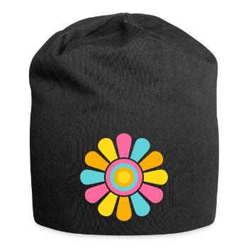 Pink Blue Orange Yellow - Big Colourful Daisy Flow - Jersey Beanie - black - Front