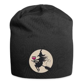 Moonlit Witch on Broom with Wine - Jersey Beanie - black - Front