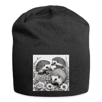 Igel-Familie - Jersey-Beanie - Schwarz - Vorne