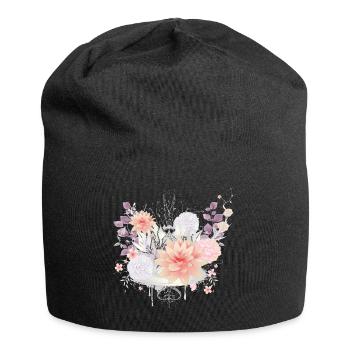 Composition des nénuphars et des fleurs d’hortensias - Bonnet en jersey - noir - Devant