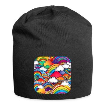 Arcs-en-ciel de bonne humeur avec des nuages - Bonnet en jersey - noir - Devant