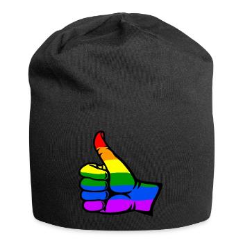 Regenbogenfarbe Flagge Hand alles klar Symbol - Jersey-Beanie - Schwarz - Vorne