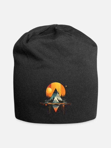 Geometrische Berglandschaft - Surreales Artwork - Jersey-Beanie - Schwarz