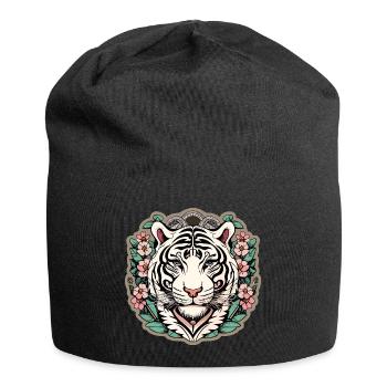 Tiger mit japanischen Kirschblüten Blüten Geschenk - Jersey-Beanie - Schwarz - Vorne