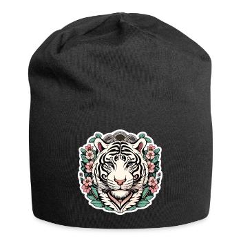 Tiger mit japanischen Kirschblüten Blüten Geschenk - Jersey-Beanie - Schwarz - Vorne