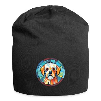 Französischer dreifarbiger Hundehund Rasse Aquarellglas - Jersey-Beanie - Schwarz - Vorne