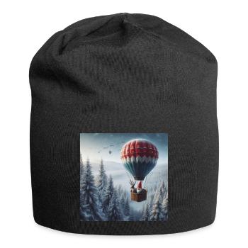 Gnome et renne dans une montgolfière - Bonnet en jersey - noir - Devant