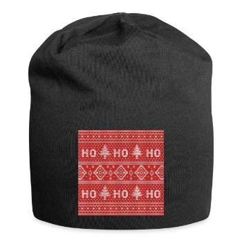 HO HO HO Red Ugly Sweater Christmas FlyingReindeer - Jersey Beanie - black - Front