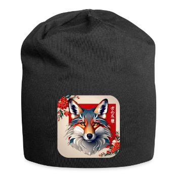Asiatischer Fuchs mit Kirschblüten - Jersey-Beanie - Schwarz - Vorne
