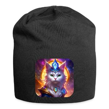 Mystische weiße Katze - Jersey-Beanie - Schwarz - Vorne
