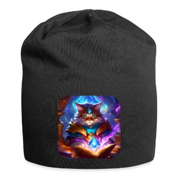 Mystische Fantasy Katze - Jersey-Beanie - Schwarz - Vorne