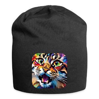 Buntes Katzen Portrait - Jersey-Beanie - Schwarz - Vorne