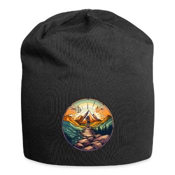 Outdoor Romantik - Sonne mit Bergpanorama - Jersey-Beanie - Schwarz - Vorne