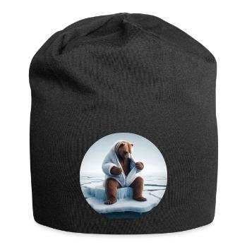 Bär im Schafspelz sitzt auf Scholle - Jersey-Beanie - Schwarz - Vorne