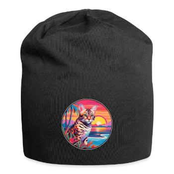 Rotluchs buntes Aquarell Karikatur Kawaii Tier - Jersey-Beanie - Schwarz - Vorne