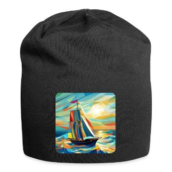 Navire et soleil - Bonnet en jersey - noir - Devant