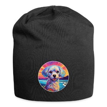 Chinese Imperial Dog Breed Colorful Cartoon Waterc - Jersey Beanie - black - Front