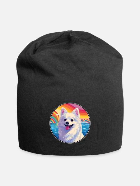 Japanischer Spitz Hunderasse Bunte Karikatur Watercol - Jersey-Beanie - Schwarz