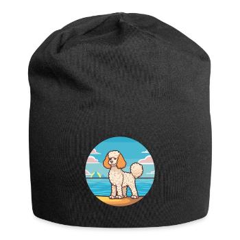 Corded Poodle Dog Breed Cartoon Kawaii Clipart Dog - Jersey Beanie - black - Front