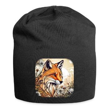 Renard avec des fleurs - Bonnet en jersey - noir - Devant