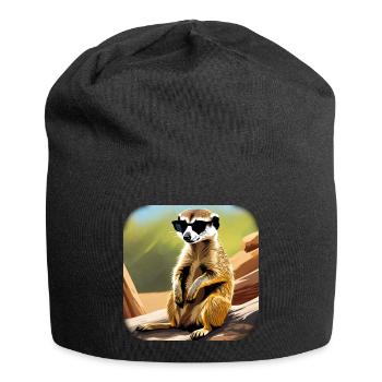 Cute meerkat with sunglasses - Jersey Beanie - black - Front