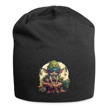 Pilz Kobold Baumstamm Wald Fantasy Shirt - Jersey-Beanie - Schwarz - Vorne