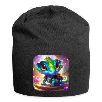 Mignon petit lézard fantastique - Bonnet en jersey - noir - Devant