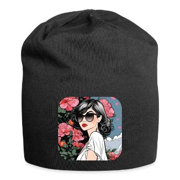 Fille cool avec des lunettes de soleil et des fleurs - Bonnet en jersey - noir - Devant