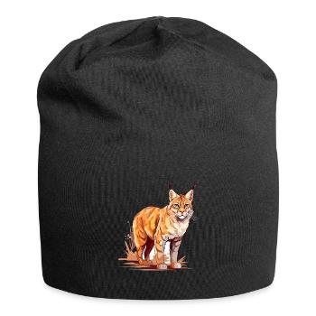 Rotluchs buntes Aquarell Karikatur Kawaii Tier - Jersey-Beanie - Schwarz - Vorne