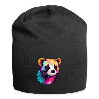 Ferret Colorful Watercolor Cartoon Kawaii Animal - Jersey Beanie - black - Front