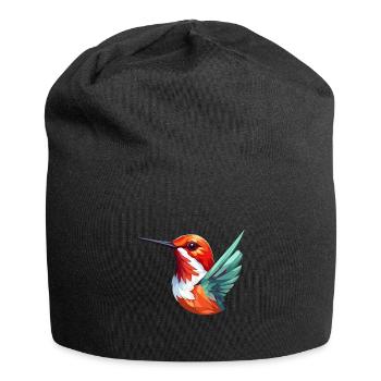 Humming Bird Colorful Watercolor Cartoon Kawaii An - Jersey Beanie - black - Front