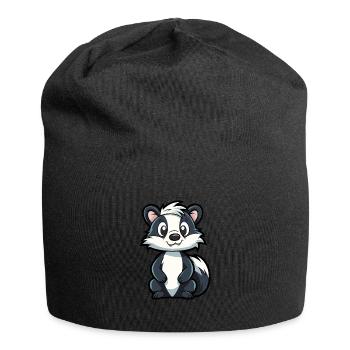 Skunk Cute Cartoon Kawaii Watercolor Animal Pet - Jersey Beanie - black - Front