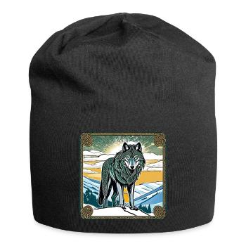 Cooler Wolf im keltischen Style - Jersey-Beanie - Schwarz - Vorne