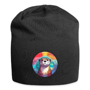 Loutre vitrail coloré dessin animé Kawaii Animal - Bonnet en jersey - noir - Devant