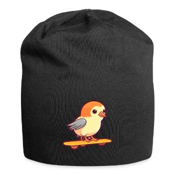 Lustiger Kuckuck Kawaii Cartoon Haustier spielt Skateboard - Jersey-Beanie - Schwarz - Vorne