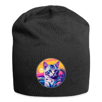 Australian Spotted Mist Cat Watercolor Cartoon Pet - Jersey Beanie - black - Front