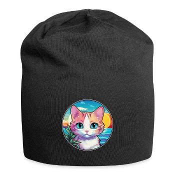 Hantilly Tiffany Cat Watercolor Cartoon Kawaii - Jersey Beanie - black - Front
