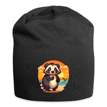 Dachs-lustige Cartoon-Kawaii-Strand-Illustration - Jersey-Beanie - Schwarz - Vorne