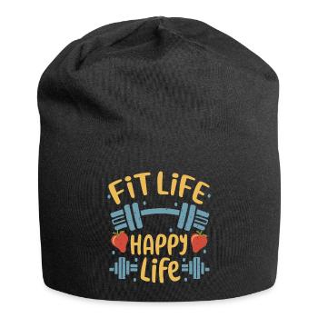 Fit Life Happy Life Fitnessstudio und Fit Lifestyle Design - Jersey-Beanie - Schwarz - Vorne