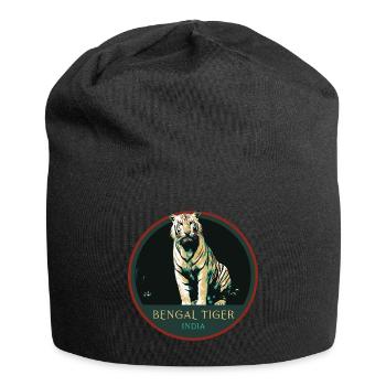 Bengalischer Tiger Porträt Aufnäher: Indische Fauna - Jersey-Beanie - Schwarz - Vorne