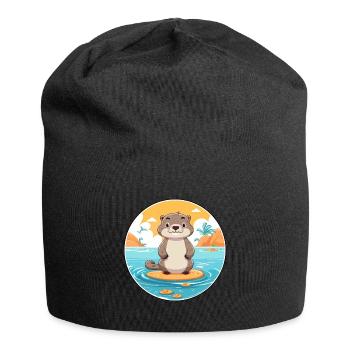 Loutre aquarelle dessin animé Kawaii Clipart Animal - Bonnet en jersey - noir - Devant
