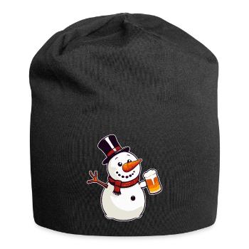 Snowman with beer - Jersey Beanie - black - Front